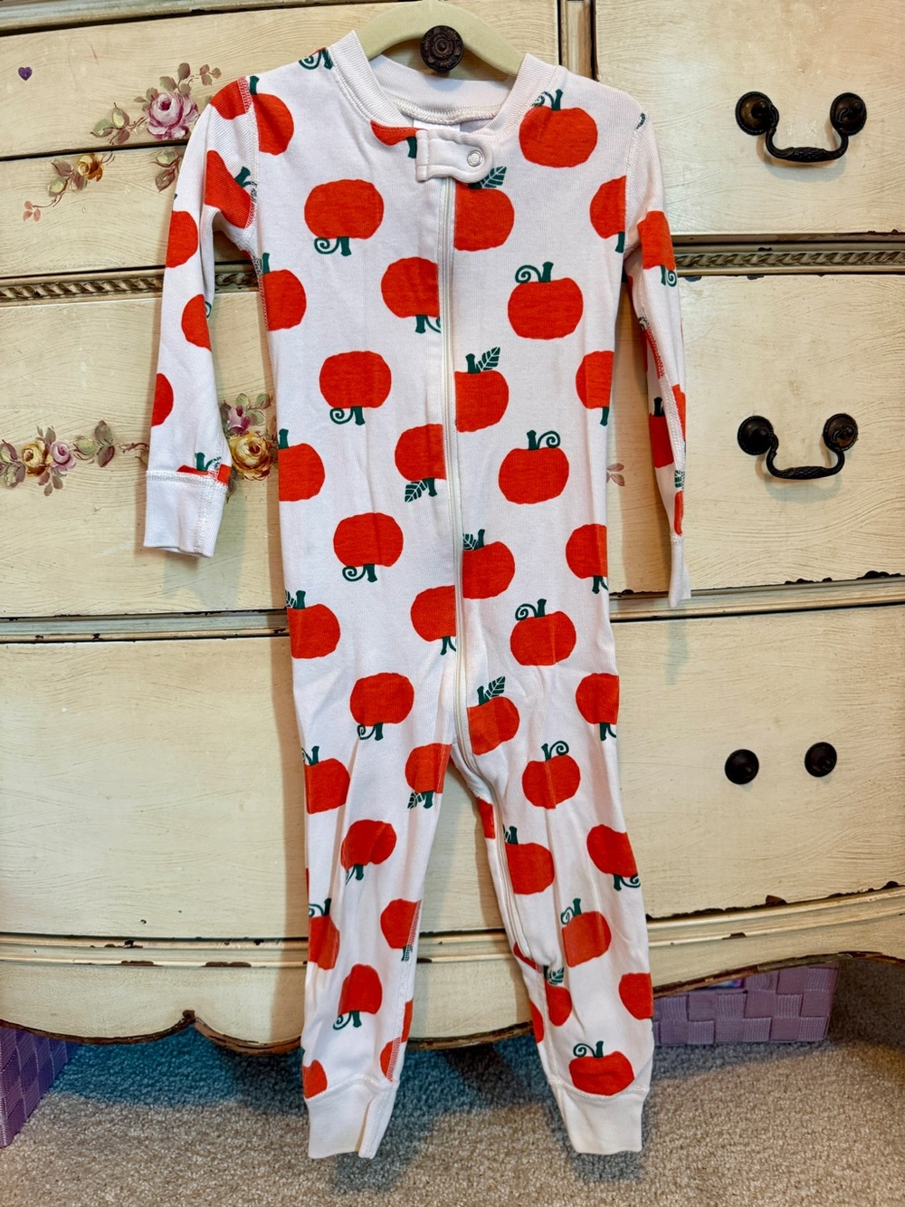 Hanna Andersson White Footie Pajamas with Orange Pumpkin Print